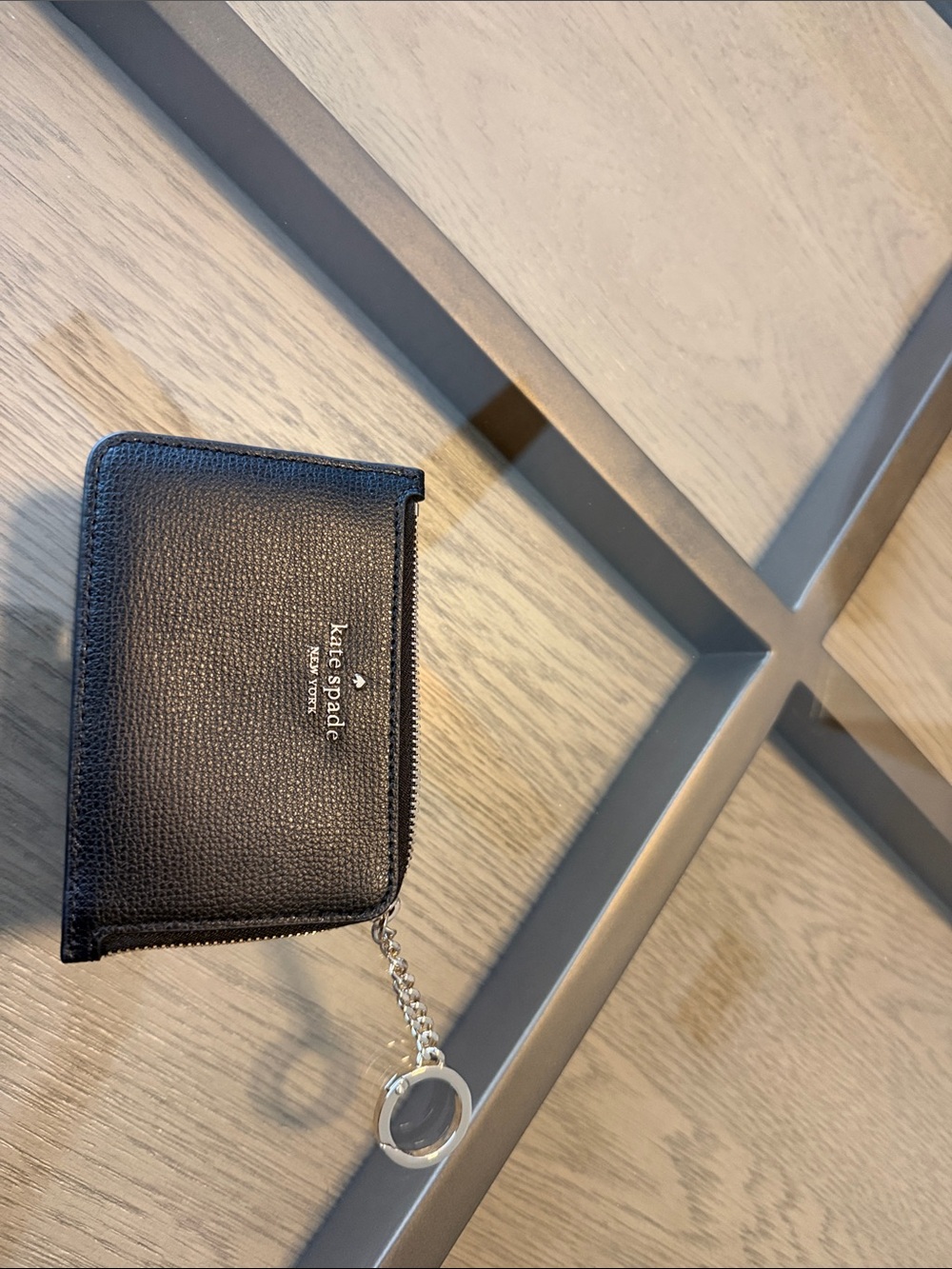 kate spade Black Pebbled Leather Zip Card Case with Keyring